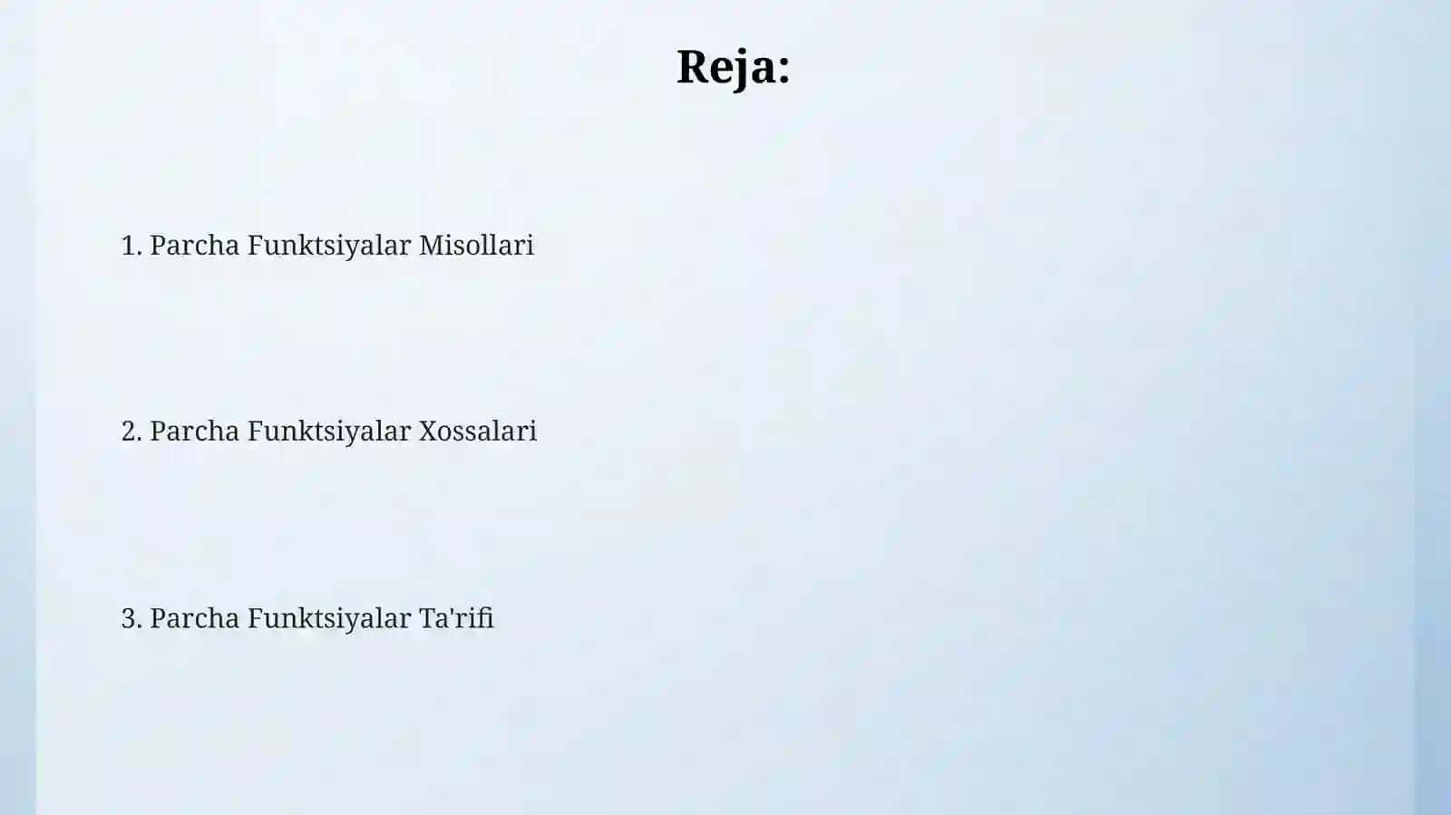 Doimiy va Uzluksiz Parchama Funktsiyalar 2