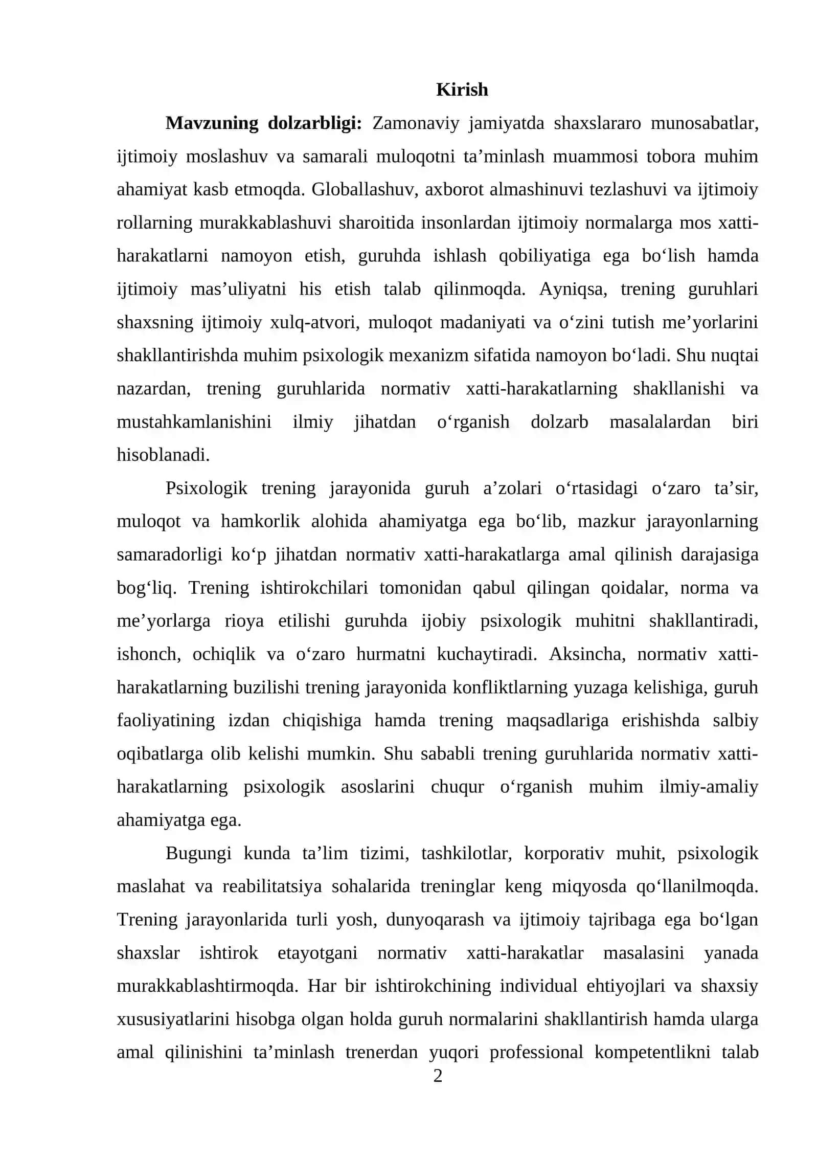 Trening guruhlariida normativ xatti-harakatlar 2