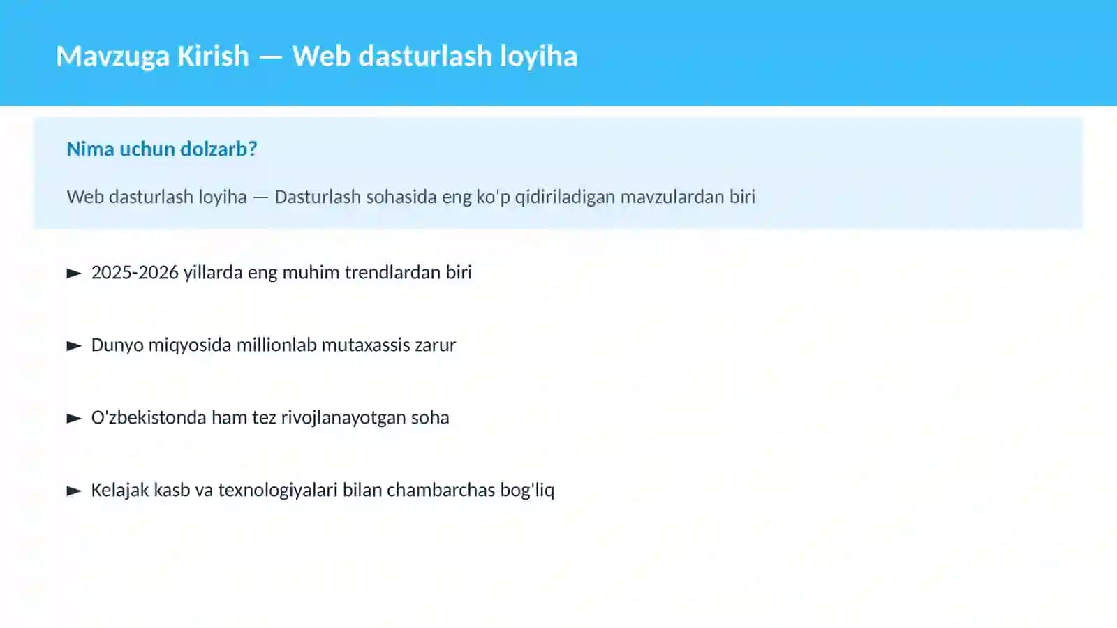 DASTURLASH | JAVASCRIPT VA WEB 2
