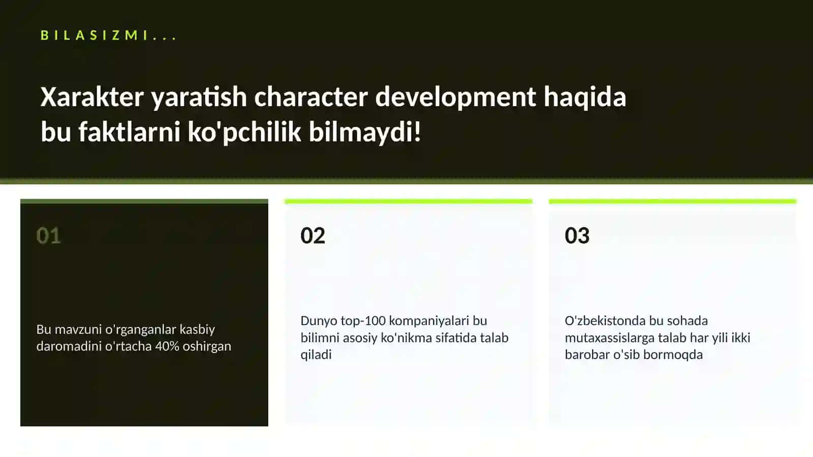 Xarakter yaratish character development 2