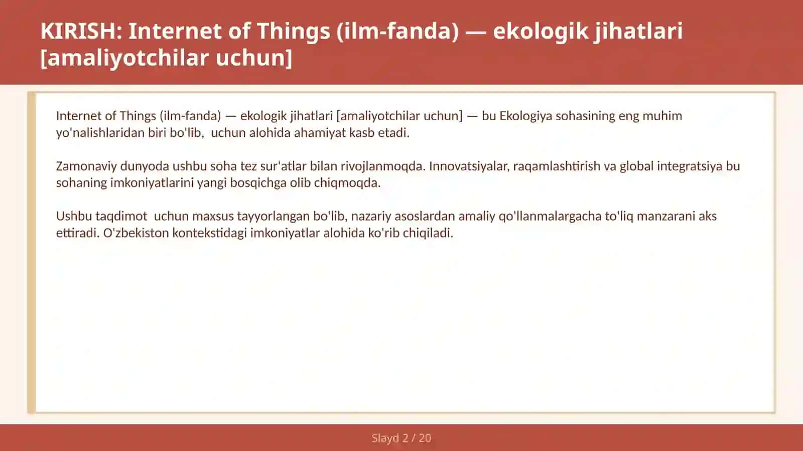 Internet of Things (Ilm-fanda) - Ekologik jihatlari [Amaliyotchilar uchun] 2