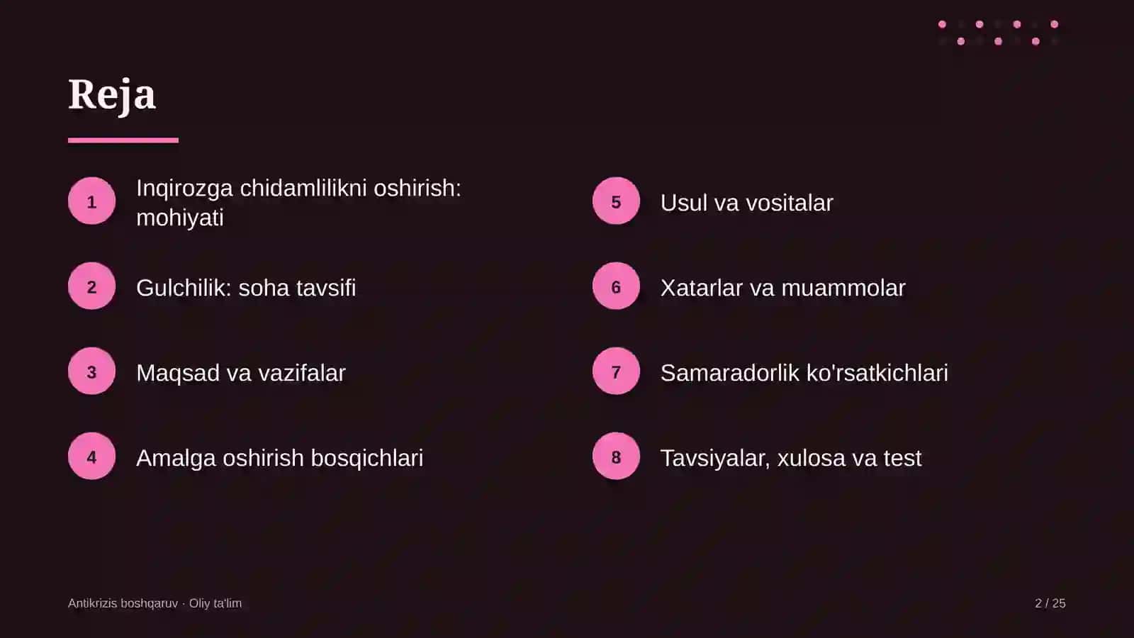 Gulchilikda inqirozga chidamlilikni oshirish 2
