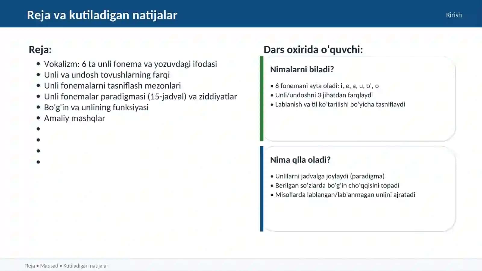 Vokalizm va unli fonemalar tasnifi 2