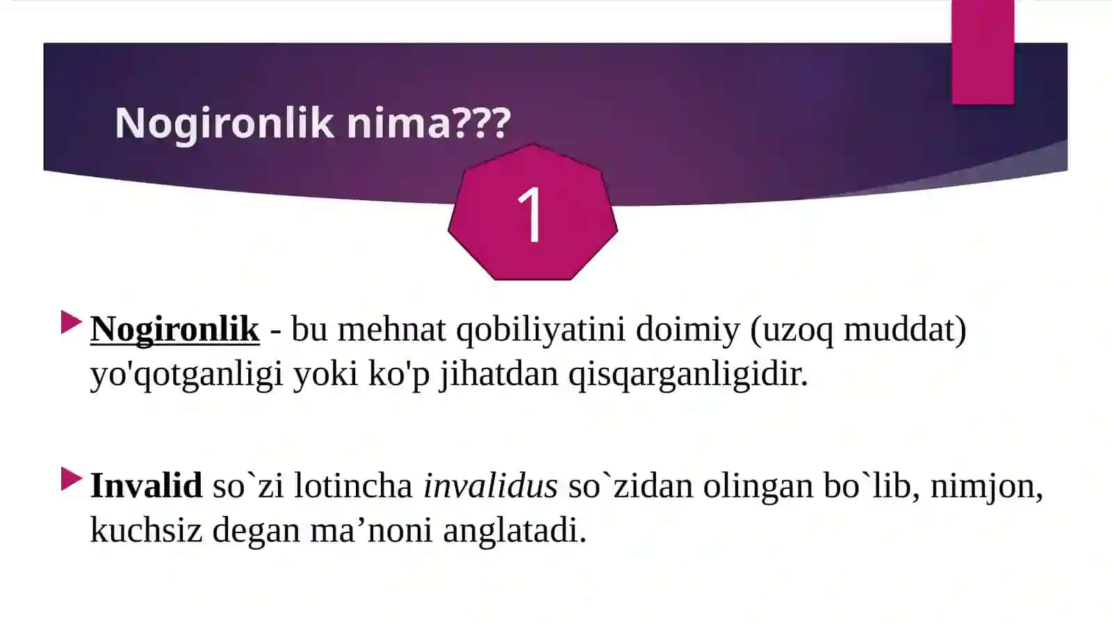 NOGIRONLIK KO`RSATKICHLARI VA ULARNI HISOBLASHUSULLARI.SOG`LIQNI SAQLASH MUASSASALARINING NOMENKLATURASI 2