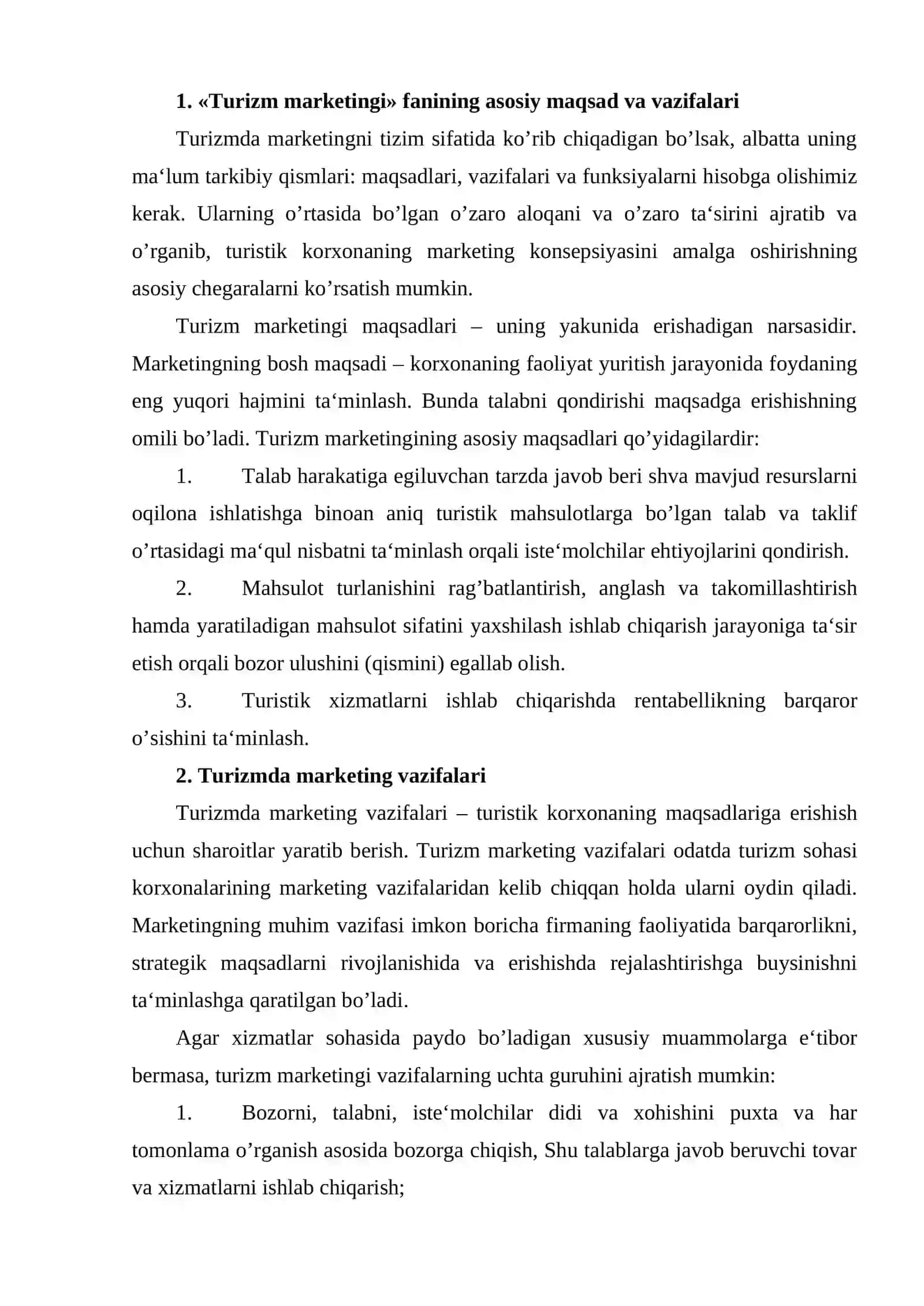 Turizm marketingi fanining asosiy maqsad va vazifalari 2