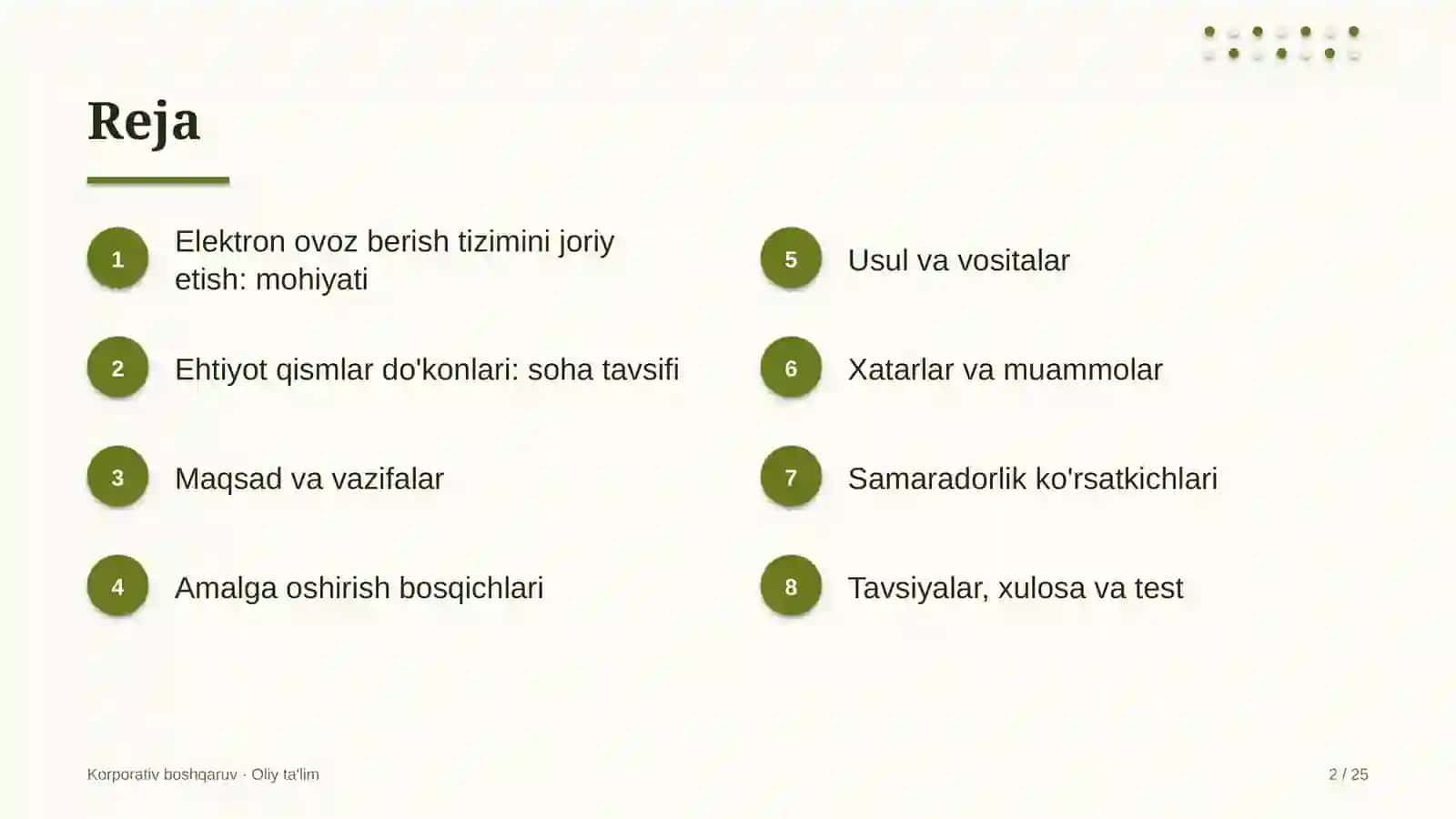 Ehtiyot qismlar do'konlarida elektron ovoz berish tizimini joriy etish 2