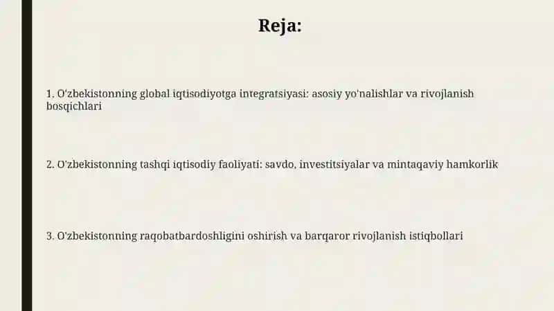 O'zbekistonning Jahon Iqtisodiyotiga Integratsiyasi: Tarix va Asosiy Yo'nalishlar 2