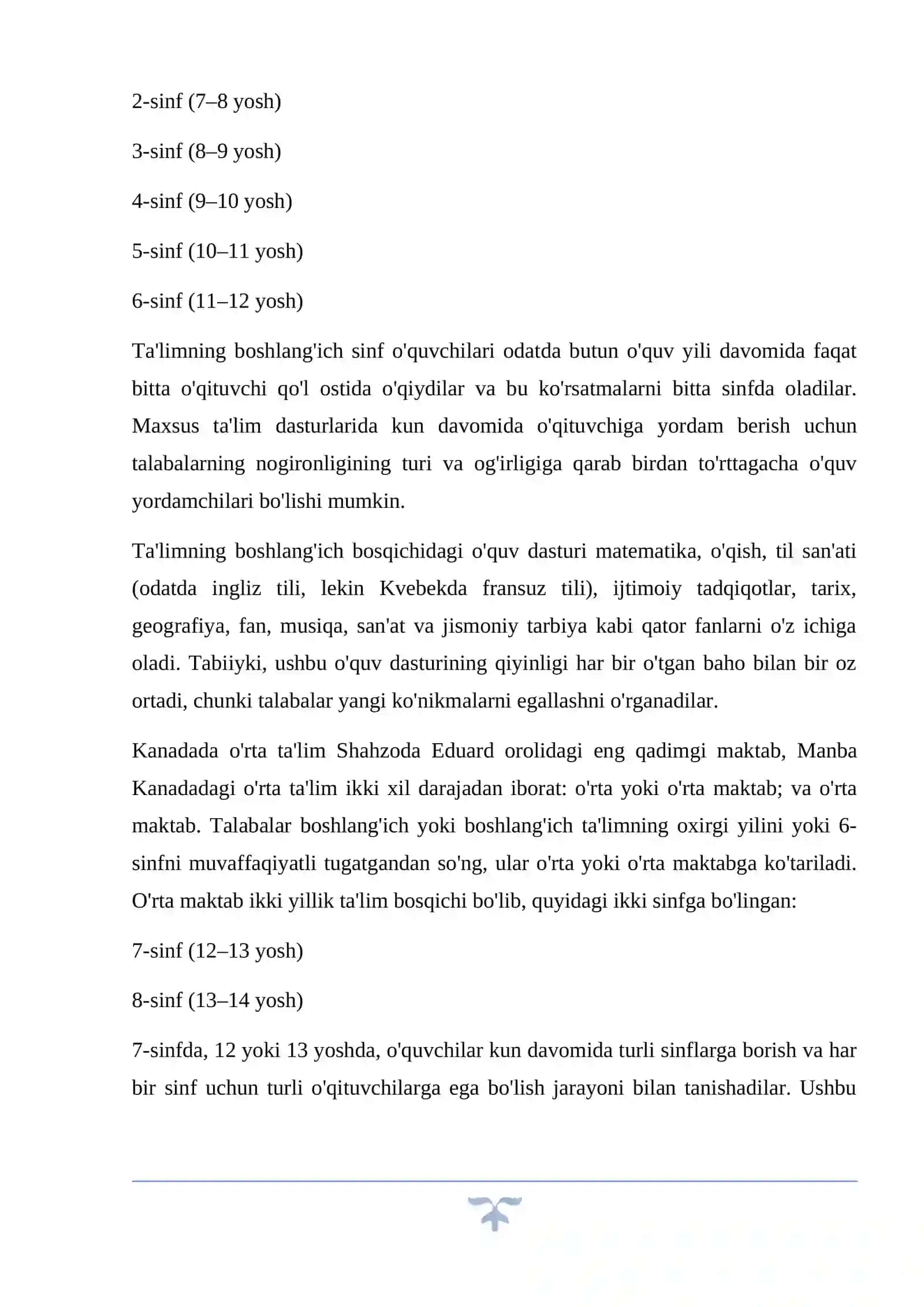 Kanada ta’lim- tarbiya jarayonlari 2