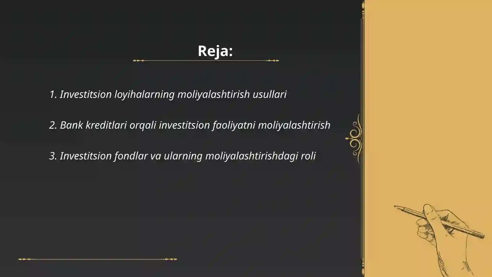 Investitsion faoliyatini moliyalashtirish 2