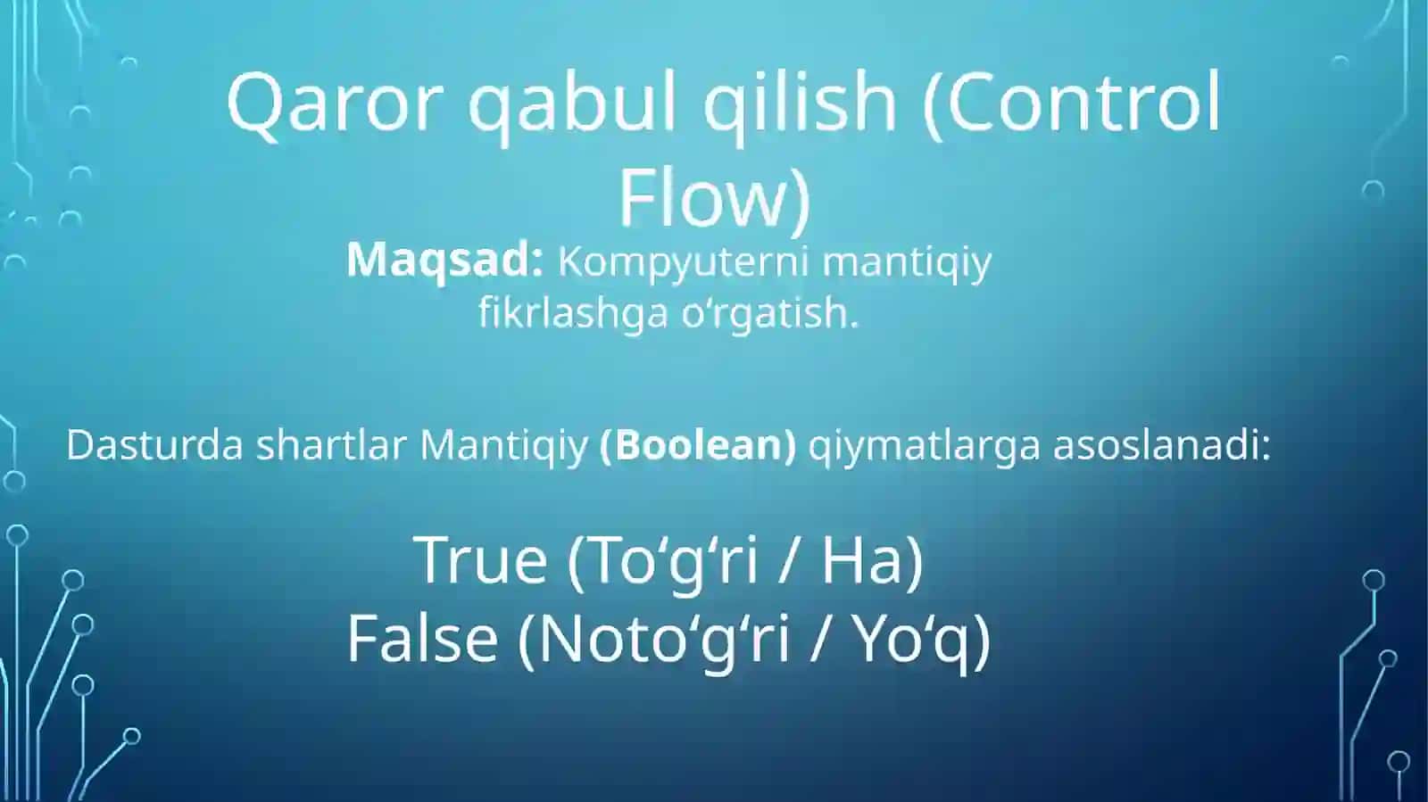 Dasturdagi shart operatorlari 2