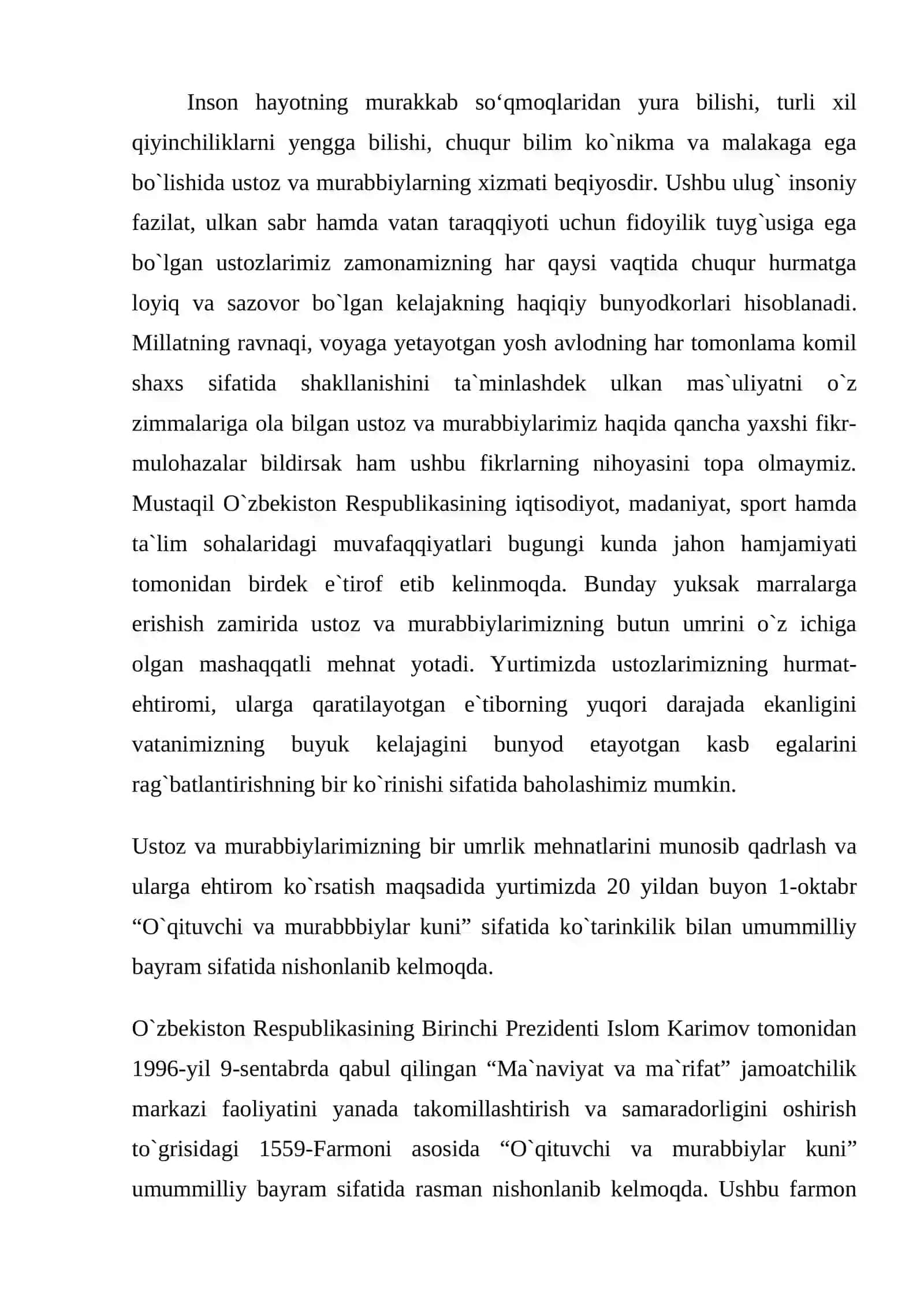 O'ZBEKISTON RESPUBLIKASI PREZIDENTI ASARLARIDA TA'LIM TIZIMIGA E'TIBOR 2