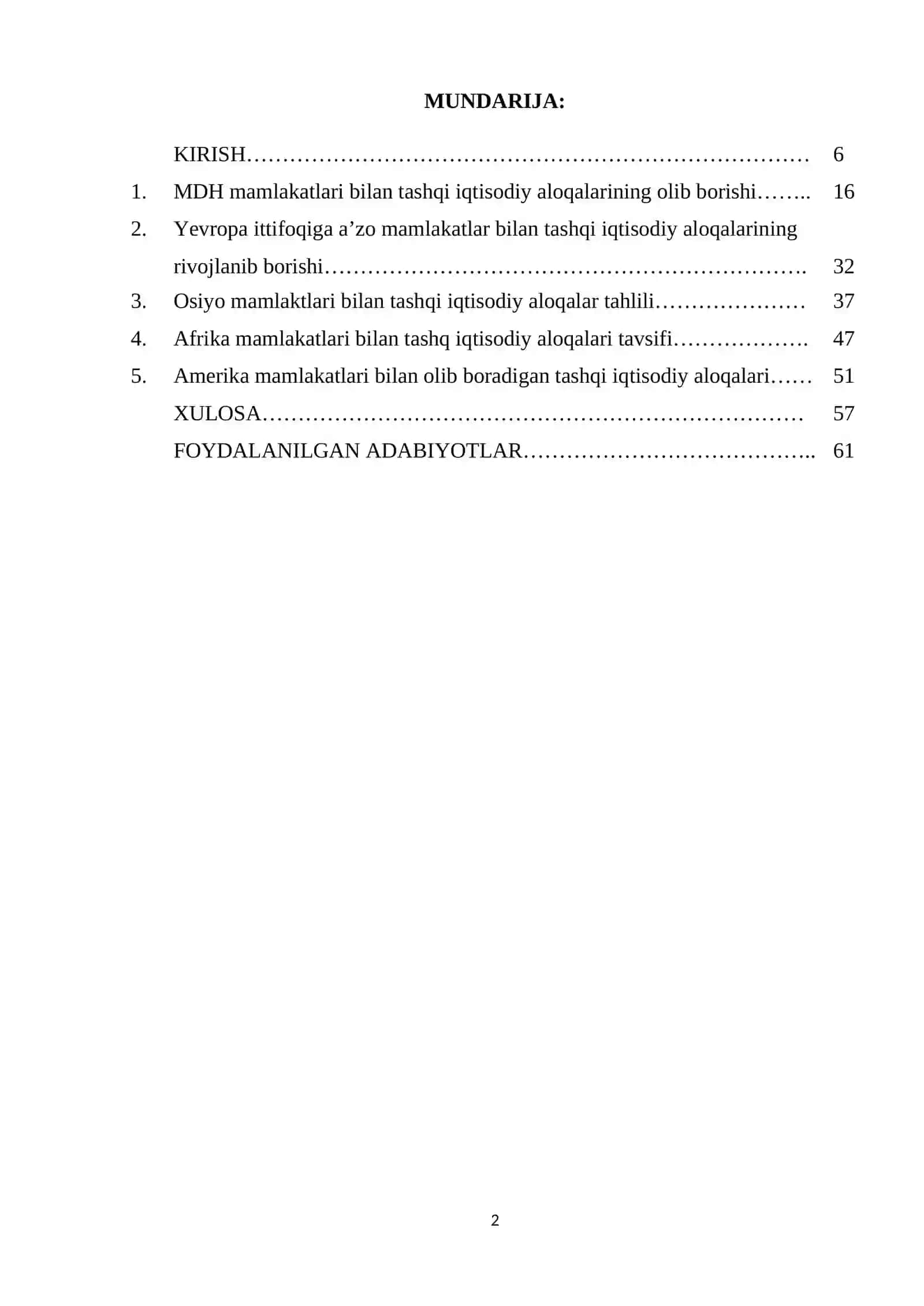 O‘zbekistonning uzoq xorij mamlakatlari bilan tashqi iqtisodiy aloqalari 2
