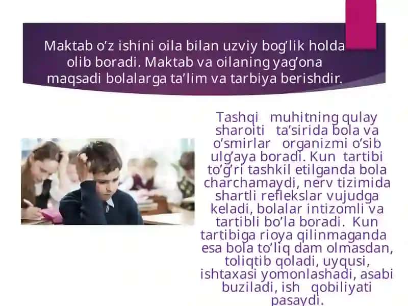 Maktab kun tartibi va uning ahamiyati 2
