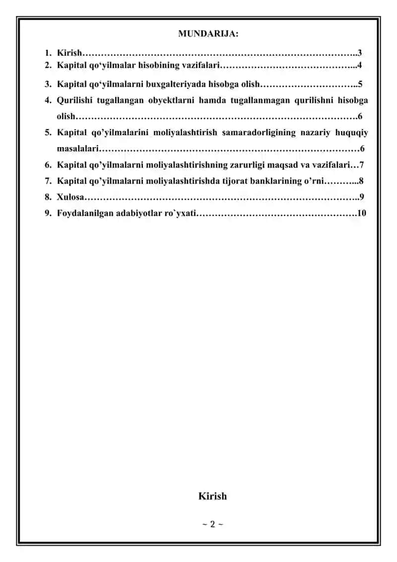 KAPITAL QUYILMALARNI HISOBGA OLISH 2