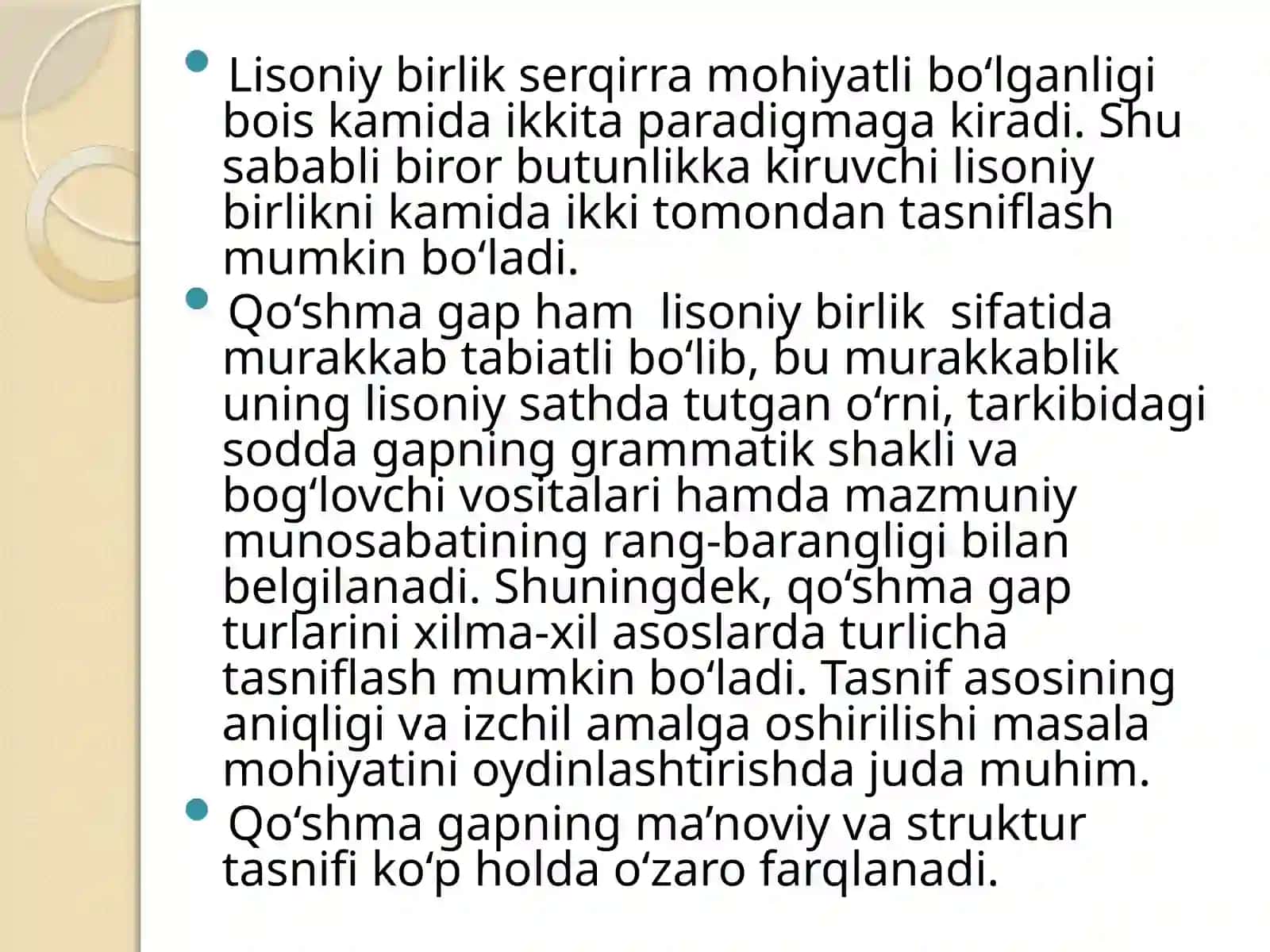 Qo‘shma gap tasnifi masalasi.  Tasniflash asoslari. 2