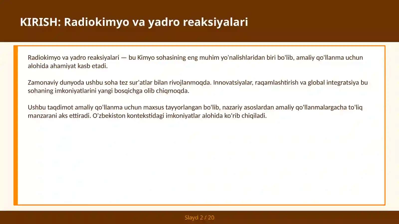 Radiokimyo va yadro reaksiyalari 2