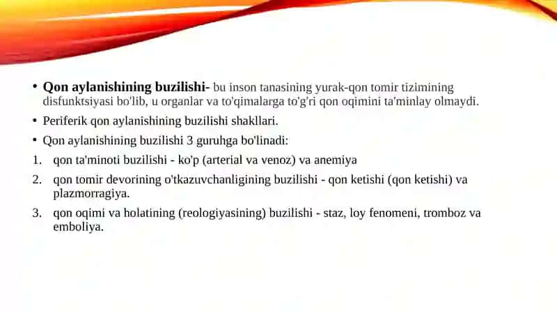 Qon aylanishining buzilishi arterial va venoz giperemiya.Ishemiya.Kamqonlik,Qon ketish 2