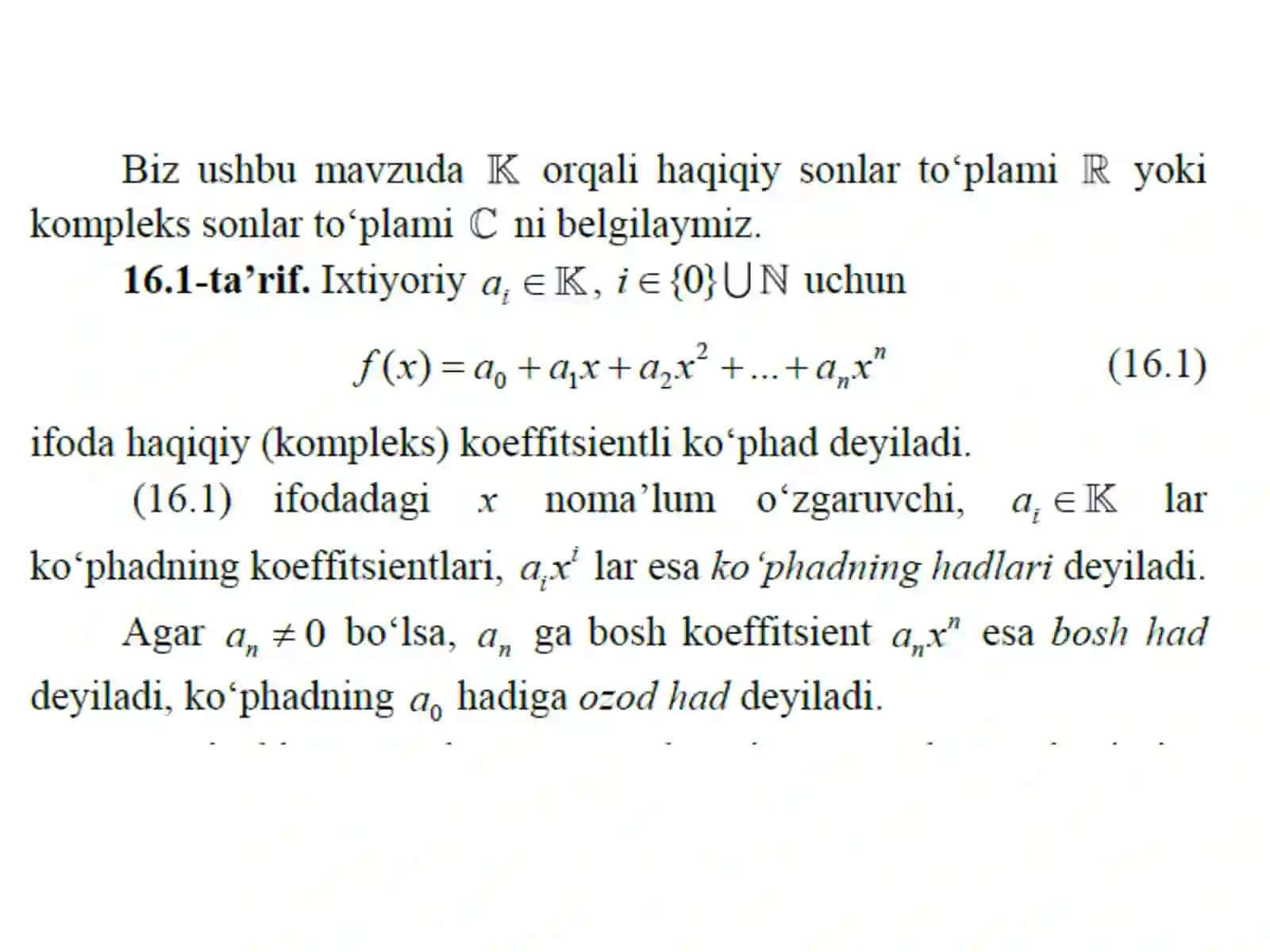 Ko‘phadlar va ulardagi amallar 2
