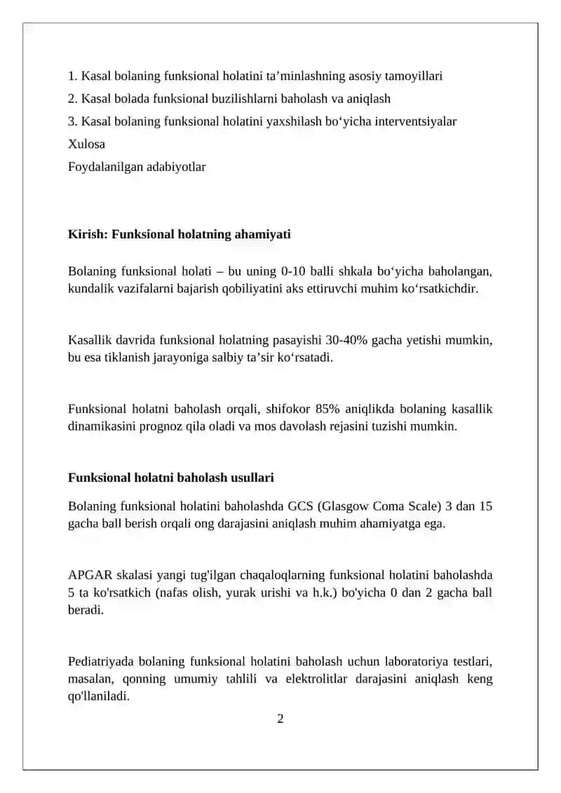 Funksional holatning baholash usullari 2