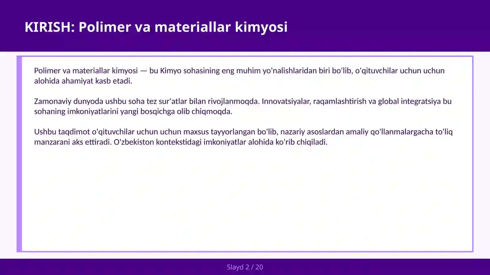 Polimer va materiallar kimyosi 2
