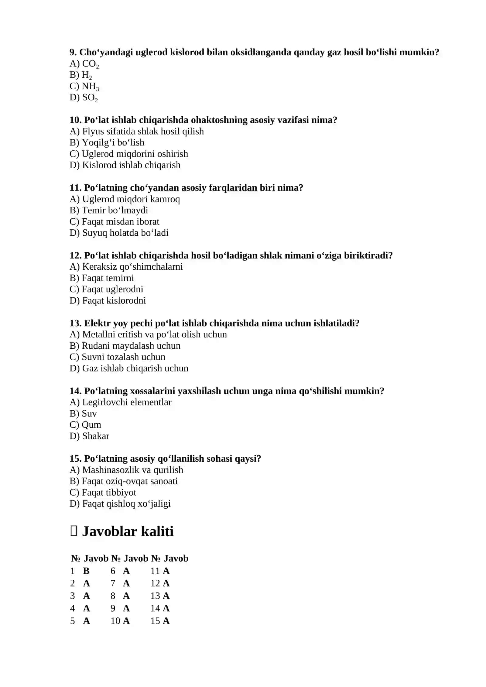 Po‘lat ishlab chiqarish — 15 ta test 2
