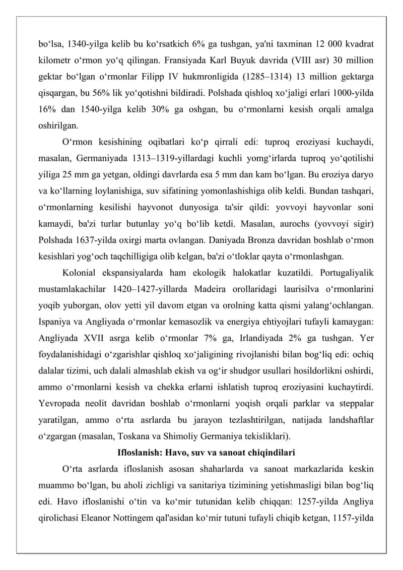 O‘rta asrlar ekologik muammolari tezis 2