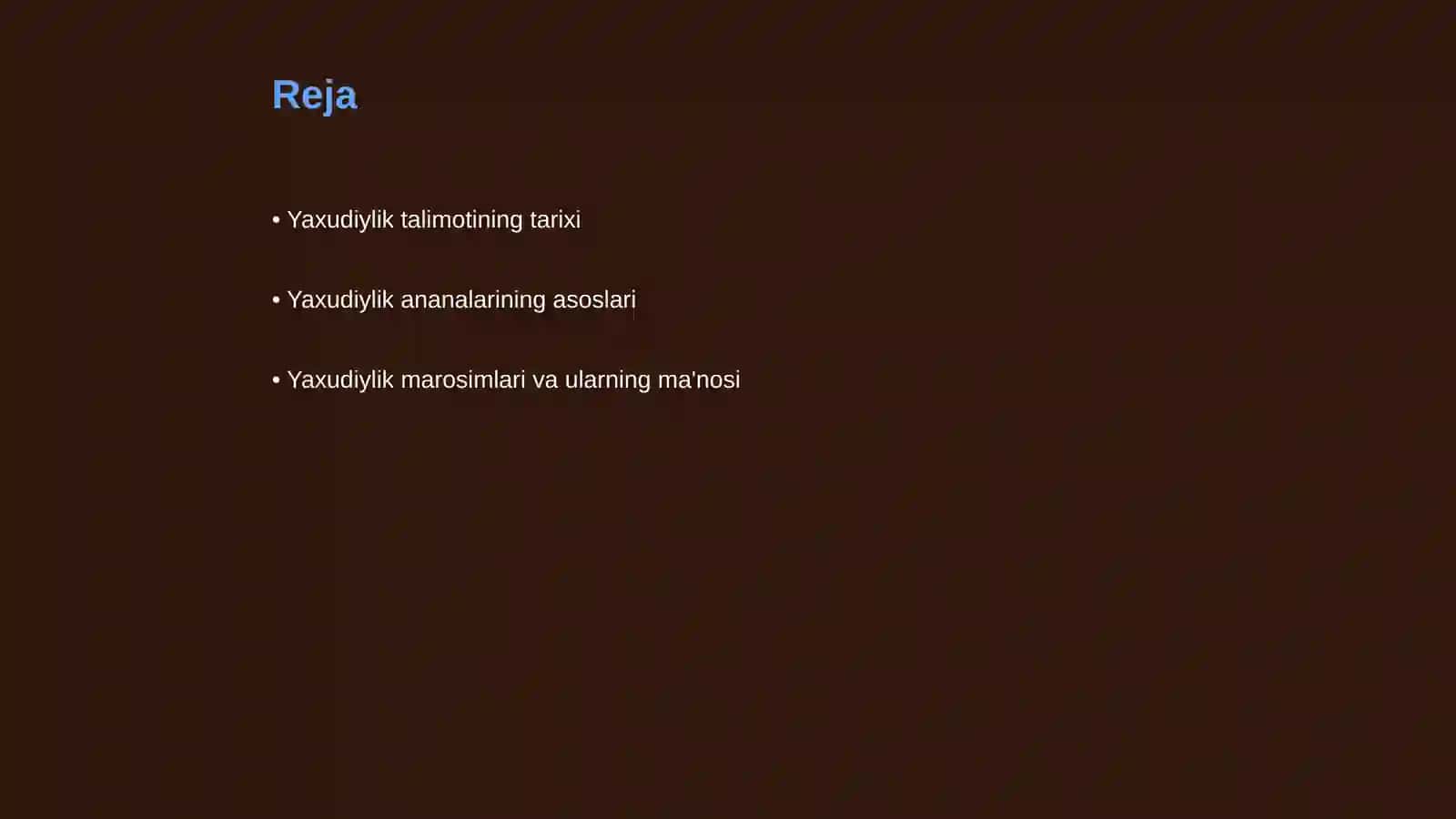 Yaxudiylik talimoti anana va marosimlari Dinshunoslik fanidan 2