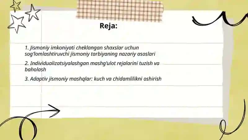 Jismoniy imkoniyati cheklangan shaxslar uchun sogʻlomlashtiruvchi jismoniy tarbiya 2