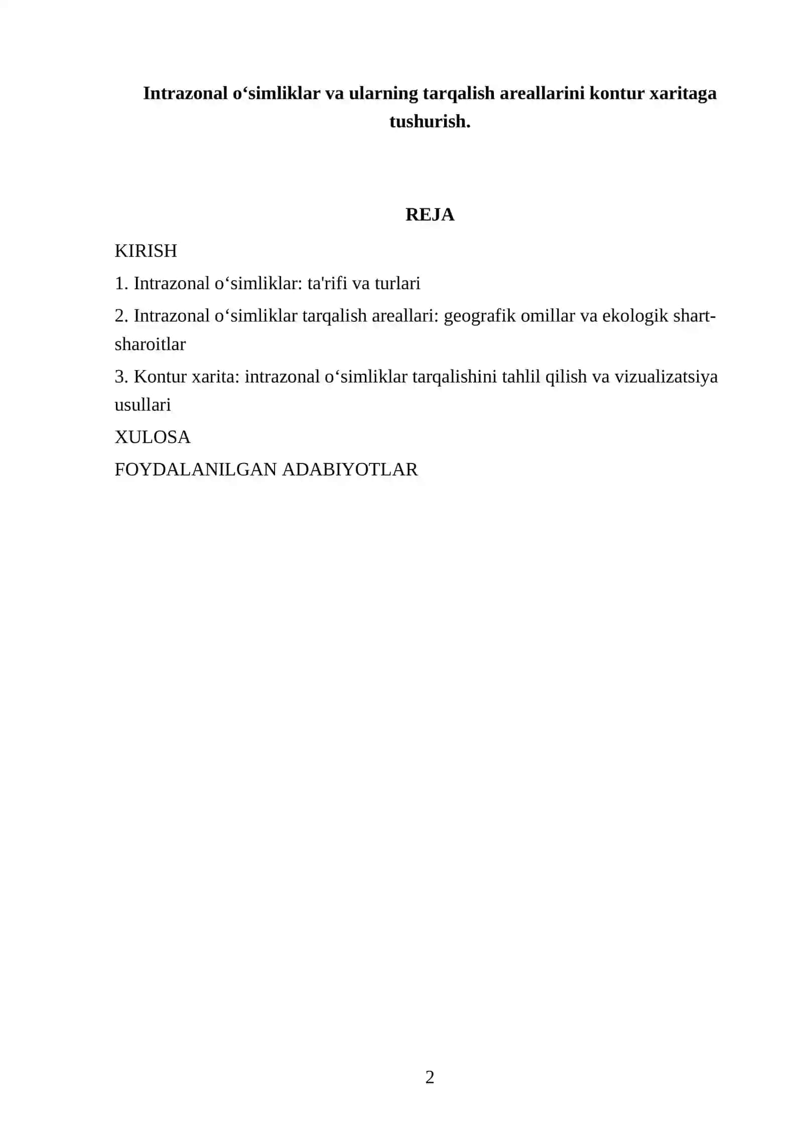 Intrazonal oʻsimliklar va ularning tarqalish areallarini kontur xaritaga tushurish 2