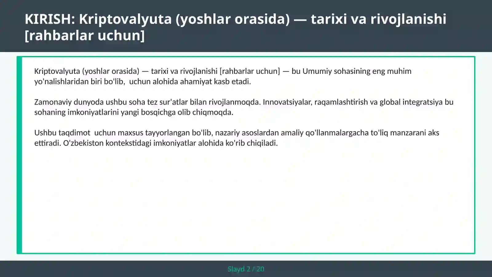 KRIPTOVALYUTA (YOSHLAR ORASIDA) — TARIXI VA RIVOJLANISHI [RAHBARLAR UCHUN] 2