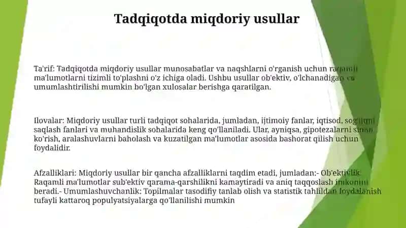 Miqdoriy Metodlar Va Ularning Qôllanishi 2