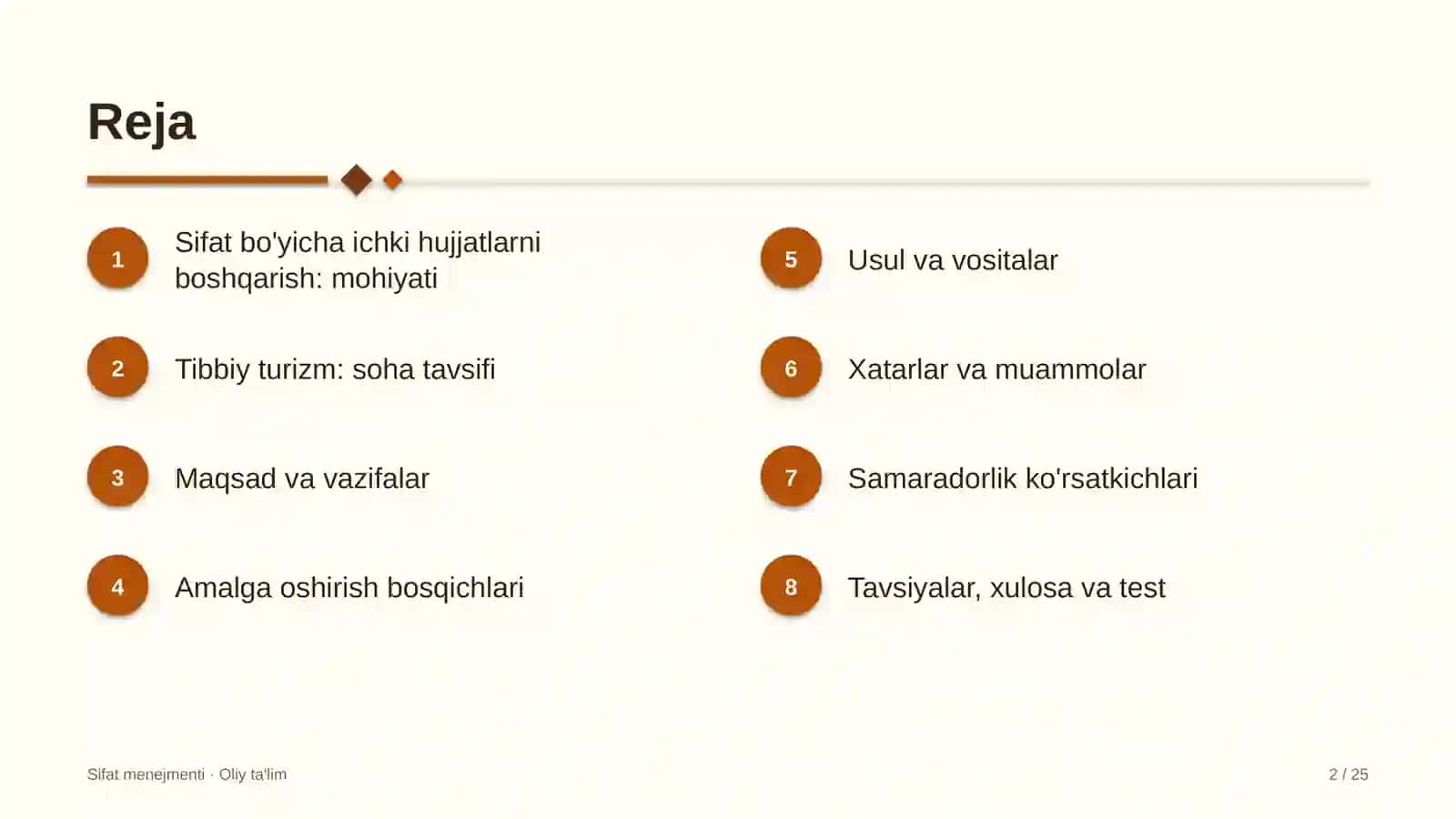 tibbiy turizmda sifat bo'yicha ichki me'yoriy hujjatlarni boshqarish 2702 2