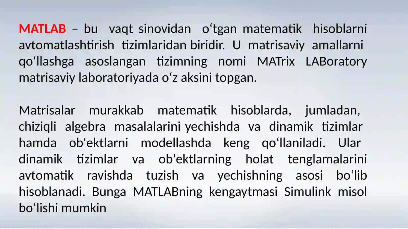 Matlab dasturi imkoniyatlari 2