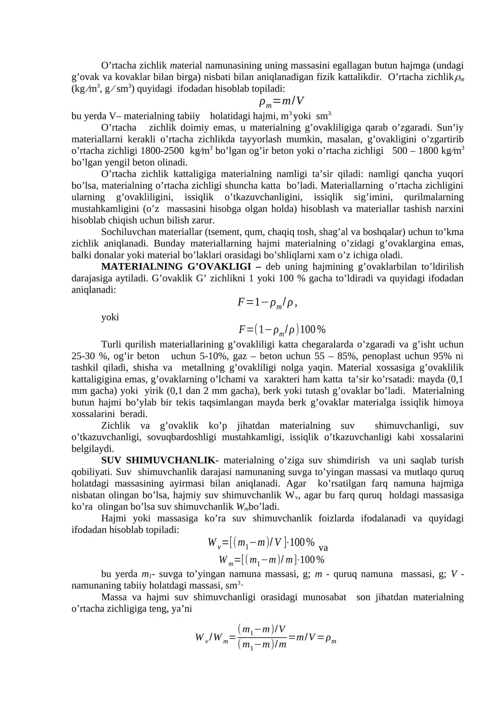 2-ma’ruza: QURILISH MATERIALLARINING ASOSIY XOSSALARI 2