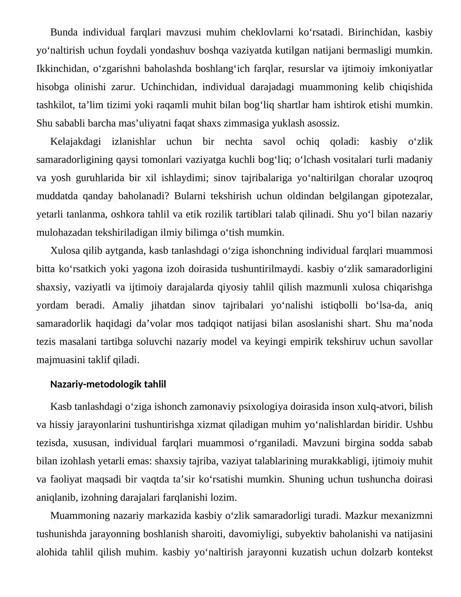KASB TANLASHDAGI O‘ZIGA ISHONCHNING INDIVIDUAL FARQLARI 2