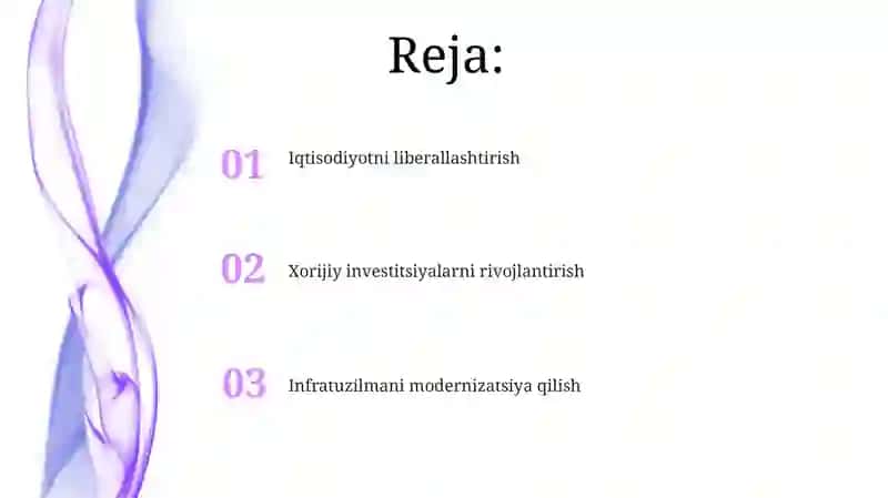 Ozbekiston respublikasi presidenti Sh. M. Mirziyoyevning keng miqiyosli iqtisodiy islohotlari 2