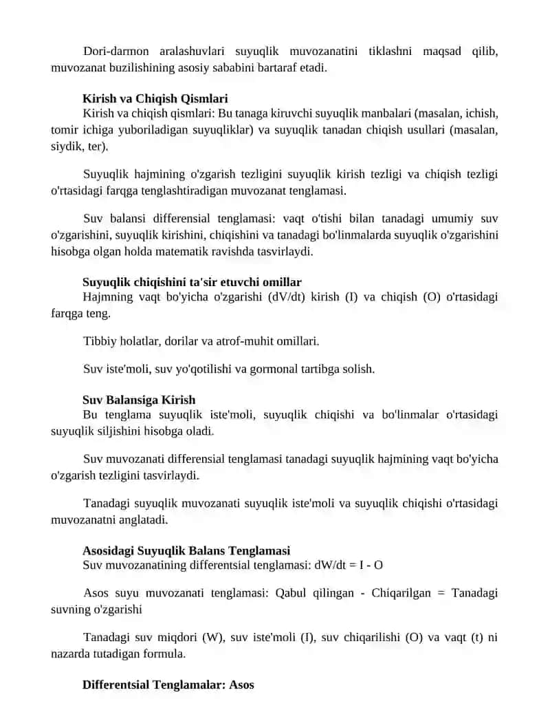 Suyuqlikning muvozanat holatining differensial tenglamasi 2