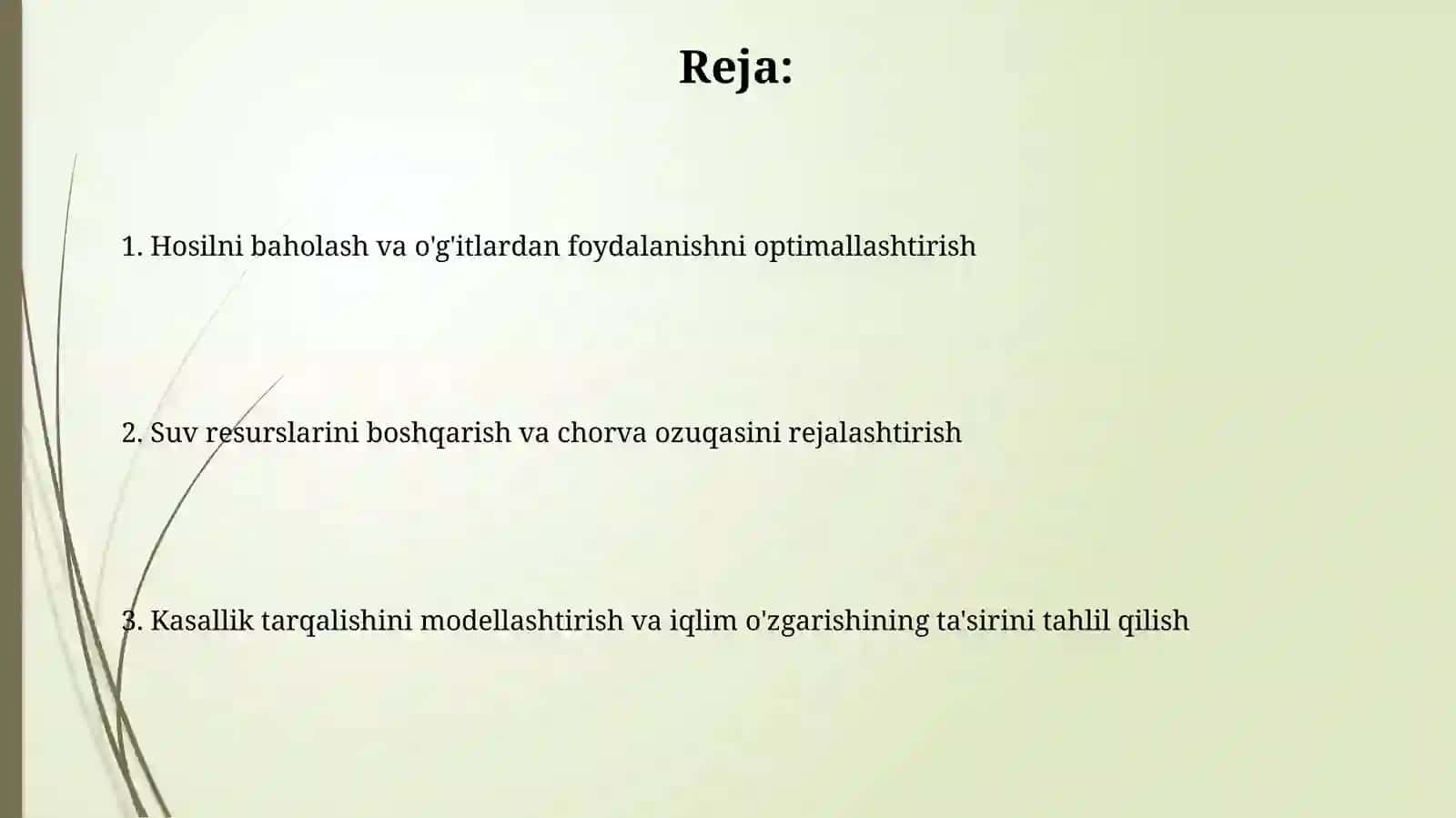 Aniq integralning qishloq xoʻjaligi va chorvachilik masalalarigatatbiqetilishi 2