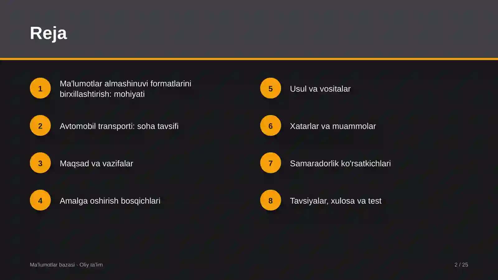 avtomobil transportida ma'lumotlar almashinuvi formatlarini birxillashtirish 4660 2