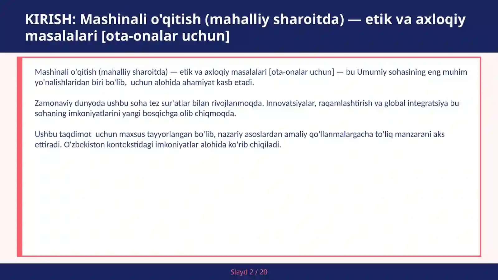 Mashinali o'qitish (mahalliy sharoitda) — etik va axloqiy masalalari [ota-onalar uchun] 2