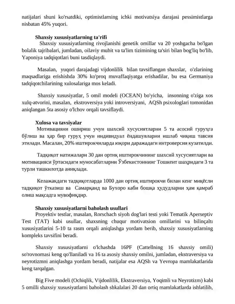 Шахсий хусусиятлар ва унинг мотивацияга таьсири 2