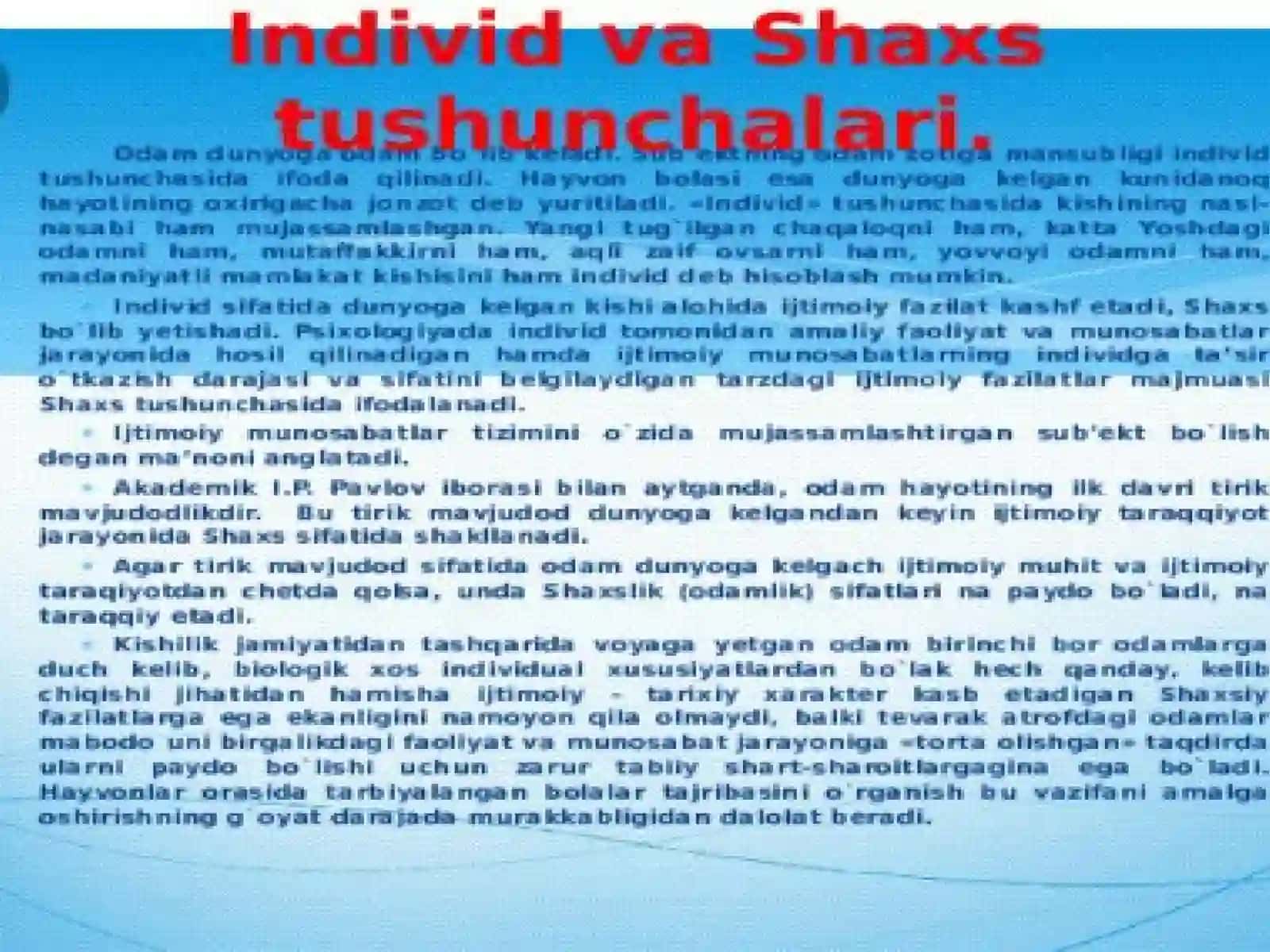 Shaxs, individ va individuallik 2