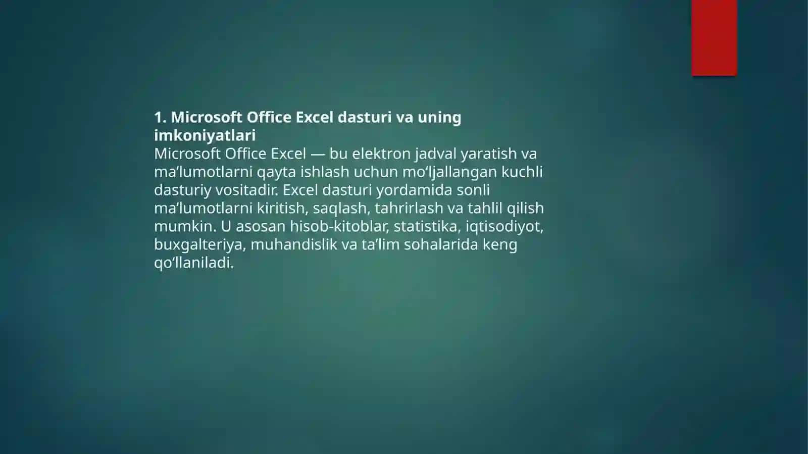 Microsoft Office Excel dasturi va uning imkoniyatlari 2