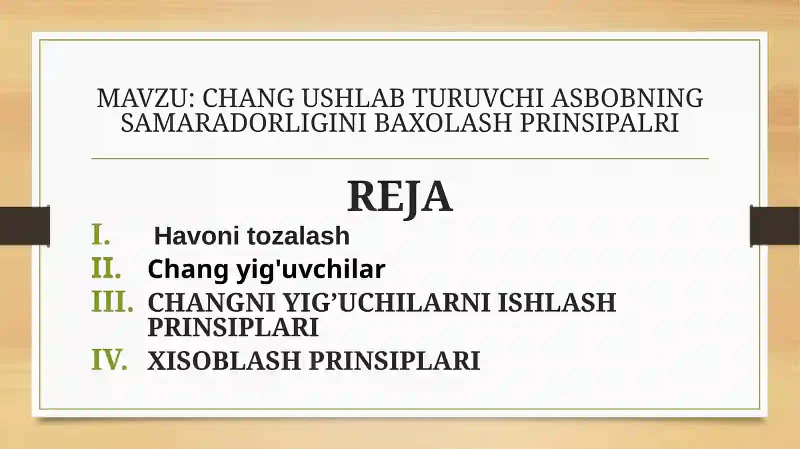 CHANG USHLAB TURUVCHI ASBOBNING SAMARADORLIGINI BAXOLASH PRINSIPALRI 2