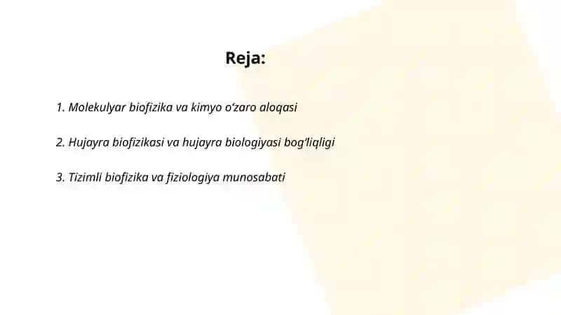 Molekulyar biofizika va kimyo o‘zaro aloqasi 2