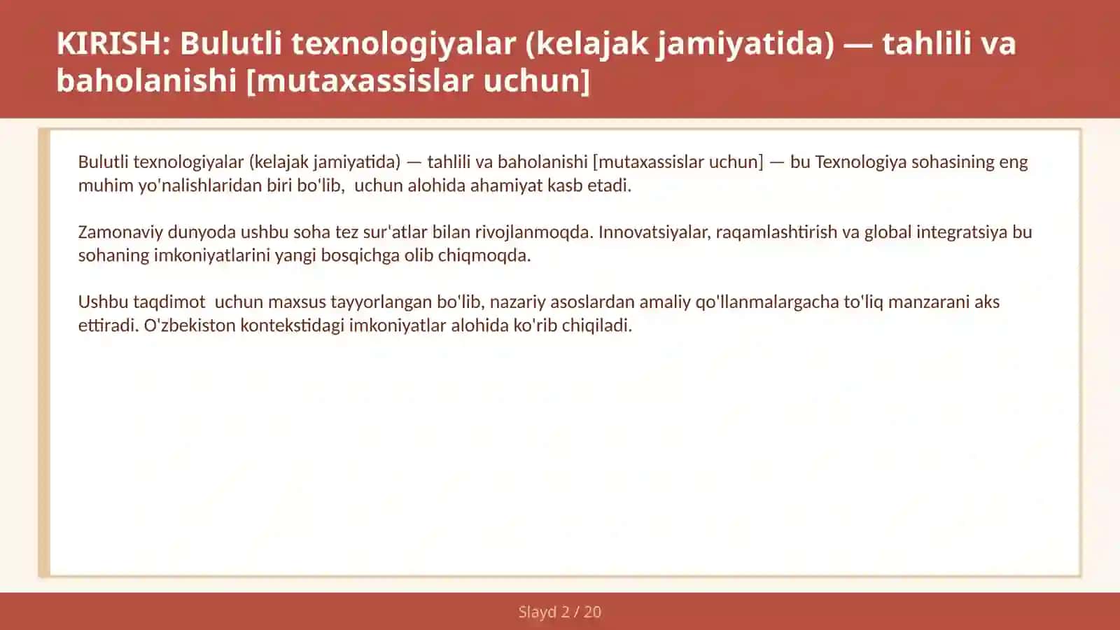 Bulutli texnologiyalar (kelajak jamiyatida) — tahlili va baholanishi [mutaxassislar uchun] 2