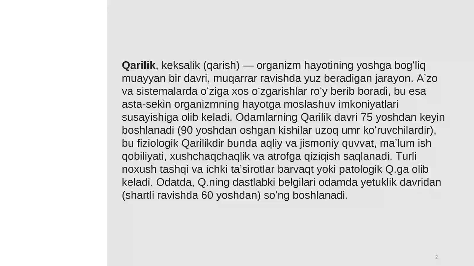 Qarilik davrining anatomik-fiziologik xususiyatlari va asosiy jismoniy òzgarishlari 2