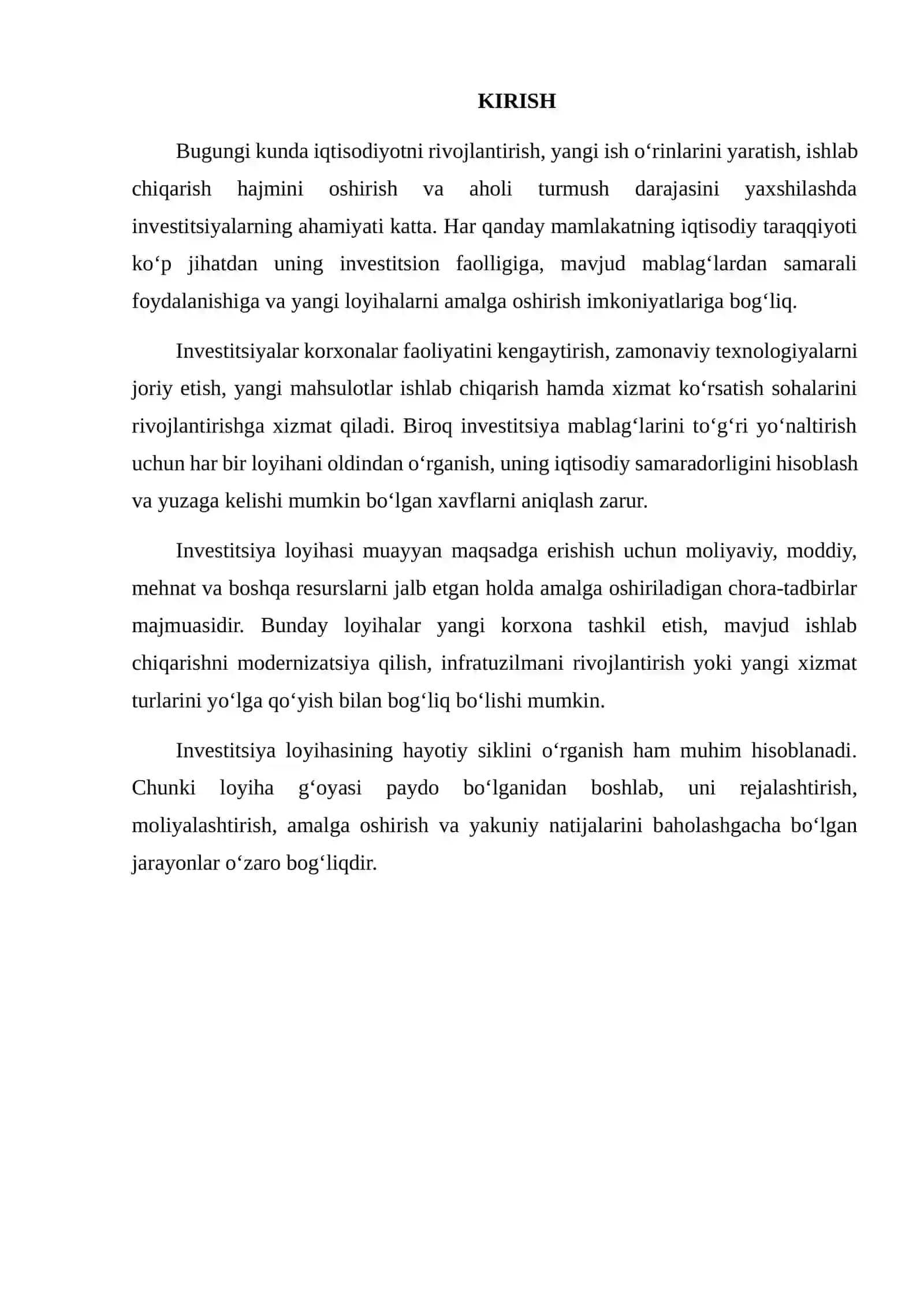 INVESTITSIYA LOYIHASI TUSHUNCHASI VA HAYOTIY SHAKLI 2