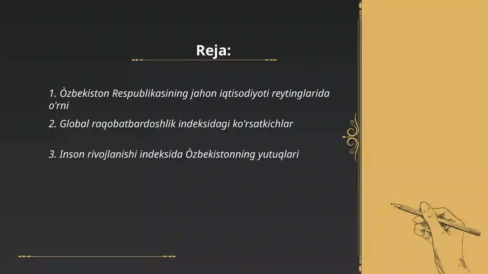 Òzbekiston Respublikasining xalqaro reyting va indekslardagi òrni va nufuzini ortib borishi 2