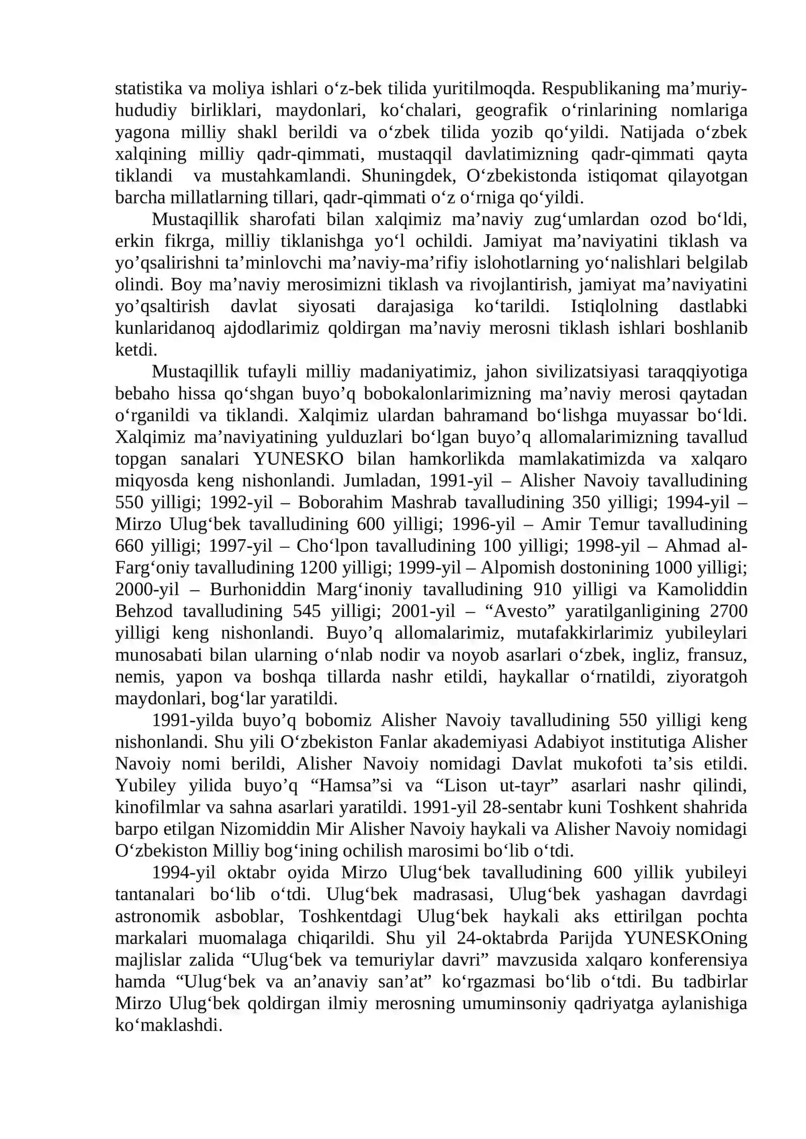MUSTAQILLIK YILLARIDA O’ZBEKISTONDA MA’NAVIY VA MADANIY TARAQQIYOT 2